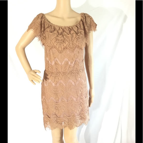 Black Cocktail Dress Light Brown Beautiful Lace NWOT - Picture 1 of 8
